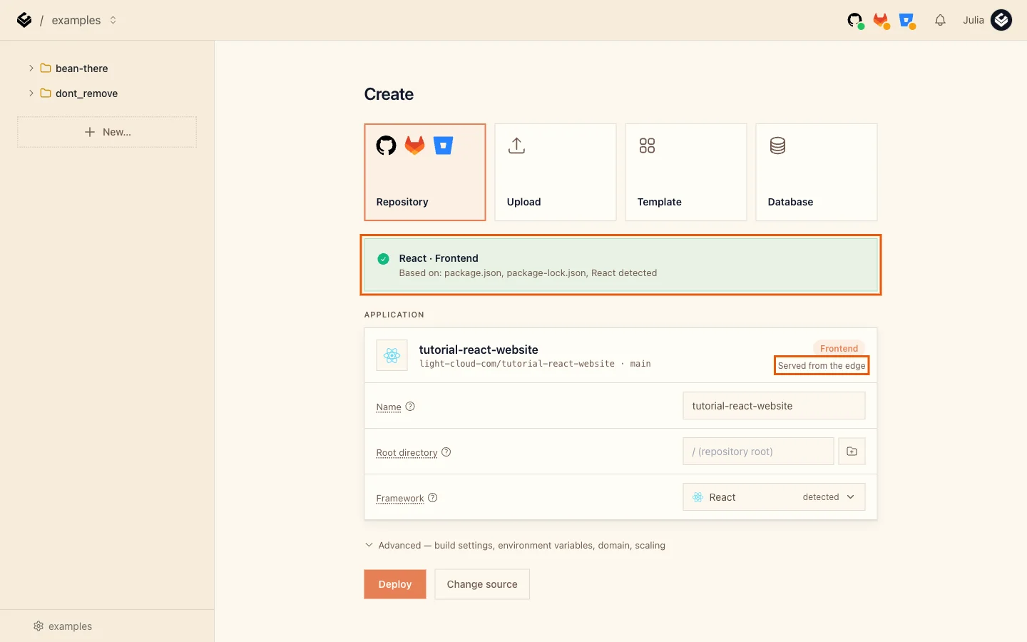 Pick a repo. The framework is detected.
