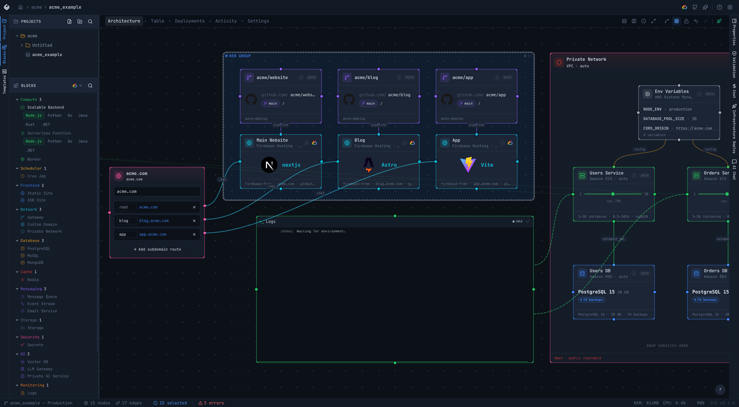 ICE canvas — visual cloud infrastructure editor
